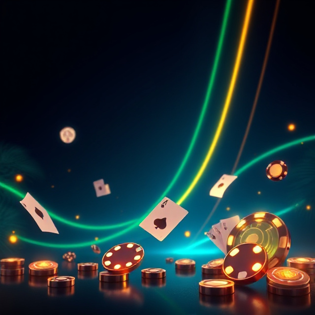 Asean E-BET Online casino platform with glowing slot reels, playing cards and chips